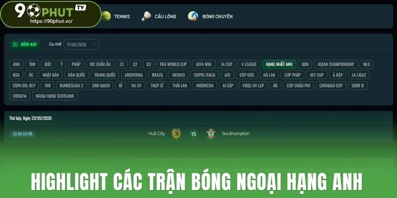 Highlight các trận bóng Ngoại Hạng Anh 